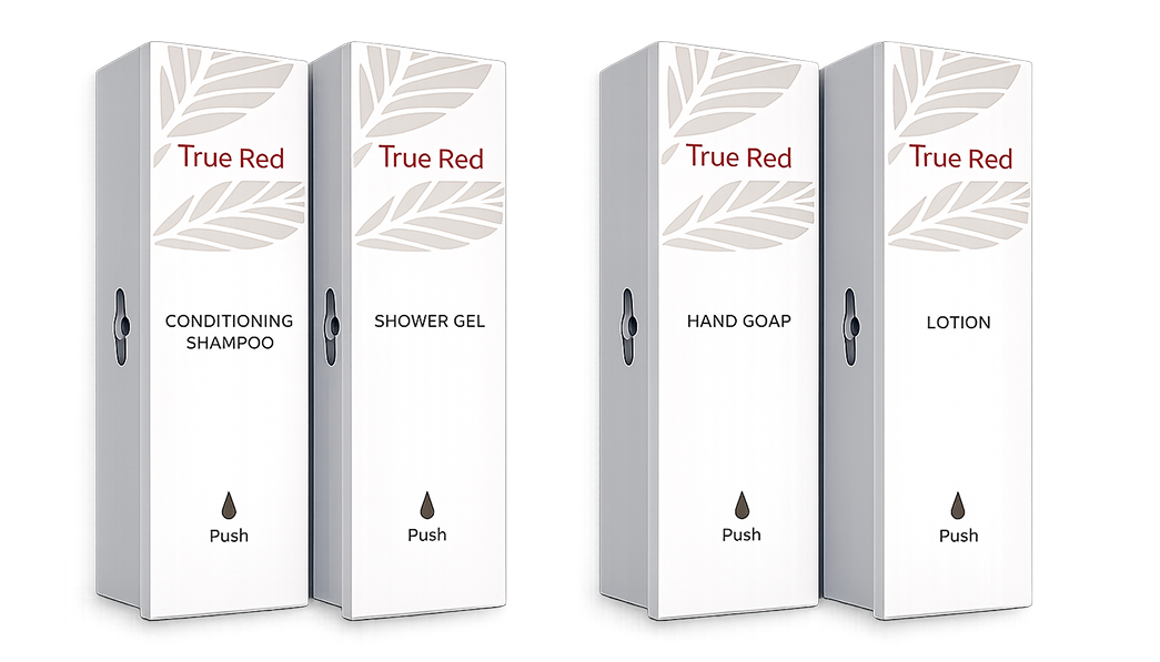 True Red conditioning shampoo and shower gel boxes