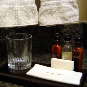 hotel toiletries and towels