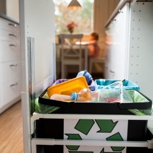 Recycling can in a kitchen