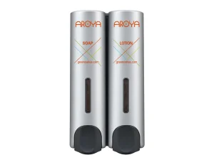 Aroya Slim Silver Finish Refillable Hand Soap & Lotion Dispenser Set
