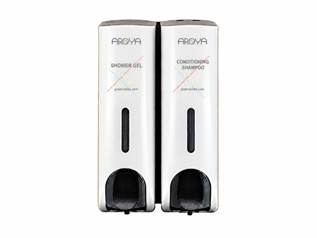 Aroya Slim White Refillable Conditioning Shampoo & Shower Gel Dispenser Set