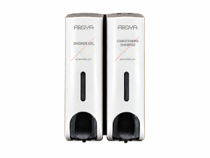 Aroya Slim White Refillable Conditioning Shampoo & Shower Gel Dispenser Set