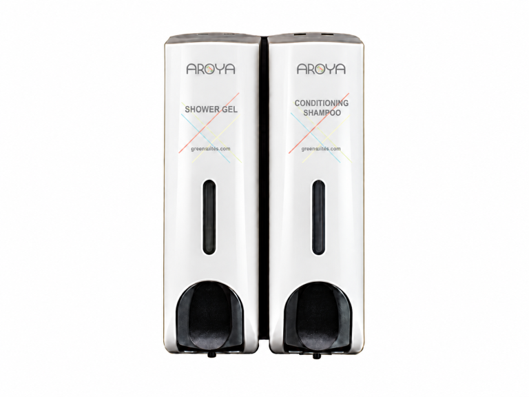 Aroya Slim White Refillable Conditioning Shampoo & Shower Gel Dispenser Set
