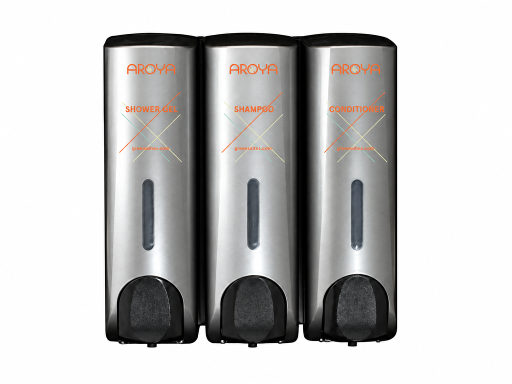 Aroya Slim Silver Finish Refillable 3-Chamber Shower (Shampoo, Conditioner & Shower Gel) Dispenser