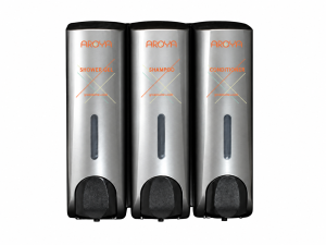 Aroya Slim Silver Finish Refillable 3-Chamber Shower (Shampoo, Conditioner & Shower Gel) Dispenser