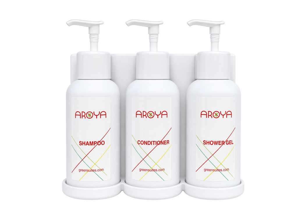 Aroya Pump+ White 3 Chamber Shampoo, Conditioner, Shower Gel Dispenser Set