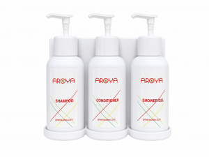 Aroya Pump+ White 3 Chamber Shampoo, Conditioner, Shower Gel Dispenser Set