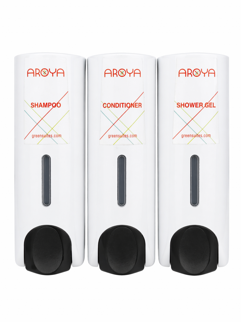 Aroya Slim White Refillable 3-Chamber Shower (Shampoo, Conditioner & Shower Gel) Dispenser