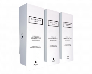 Beekman Fresh Air Odyssey White Shampoo, Conditioner & Shower Gel Refillable Dispenser Set