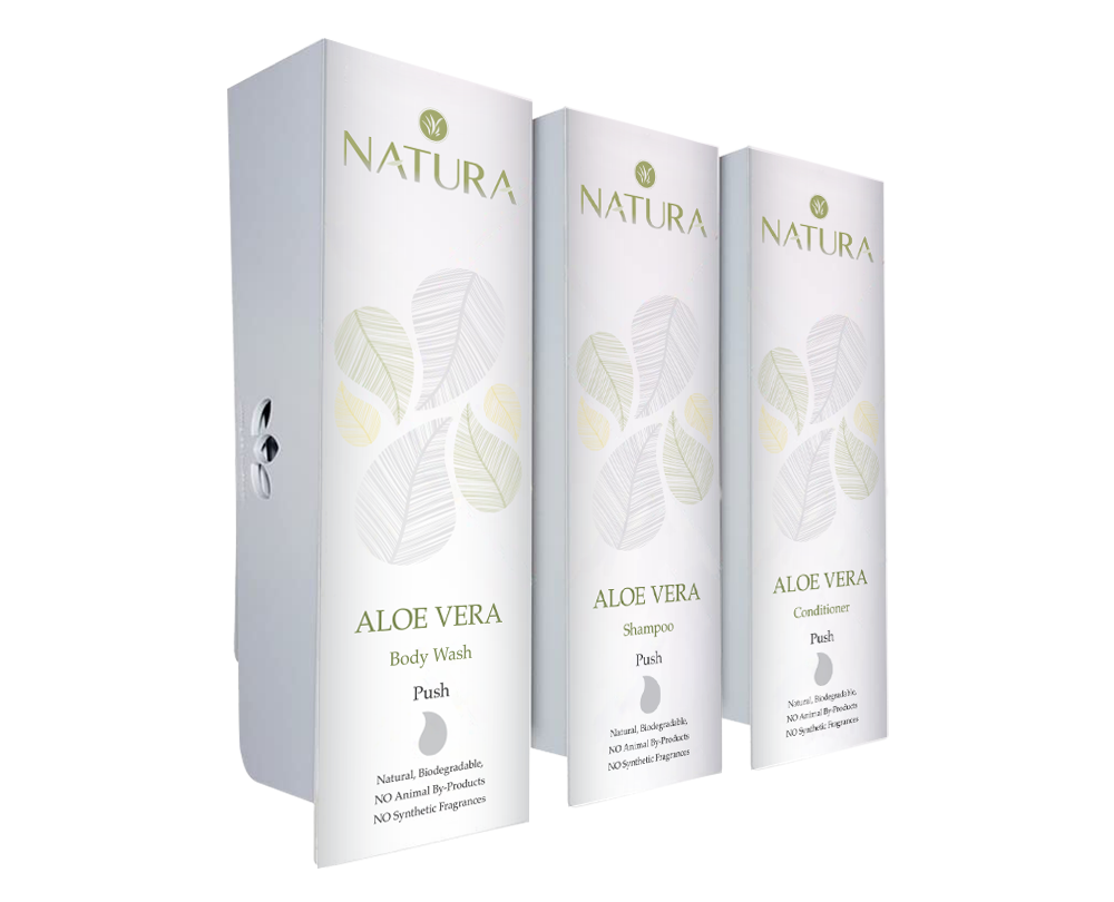 Natura Odyssey White Trio (Shampoo, Conditioner, Shower Gel) Refillable Dispenser Set