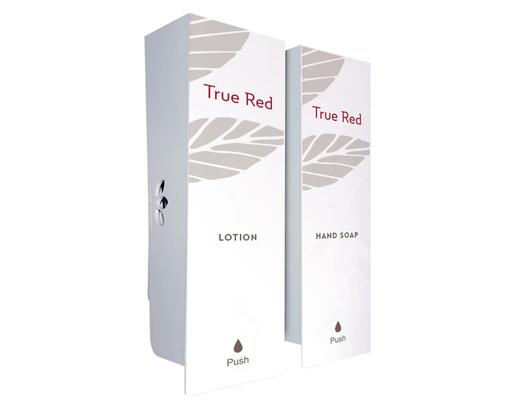True Red Odyssey White Hand Soap & Lotion Refillable Dispenser Set