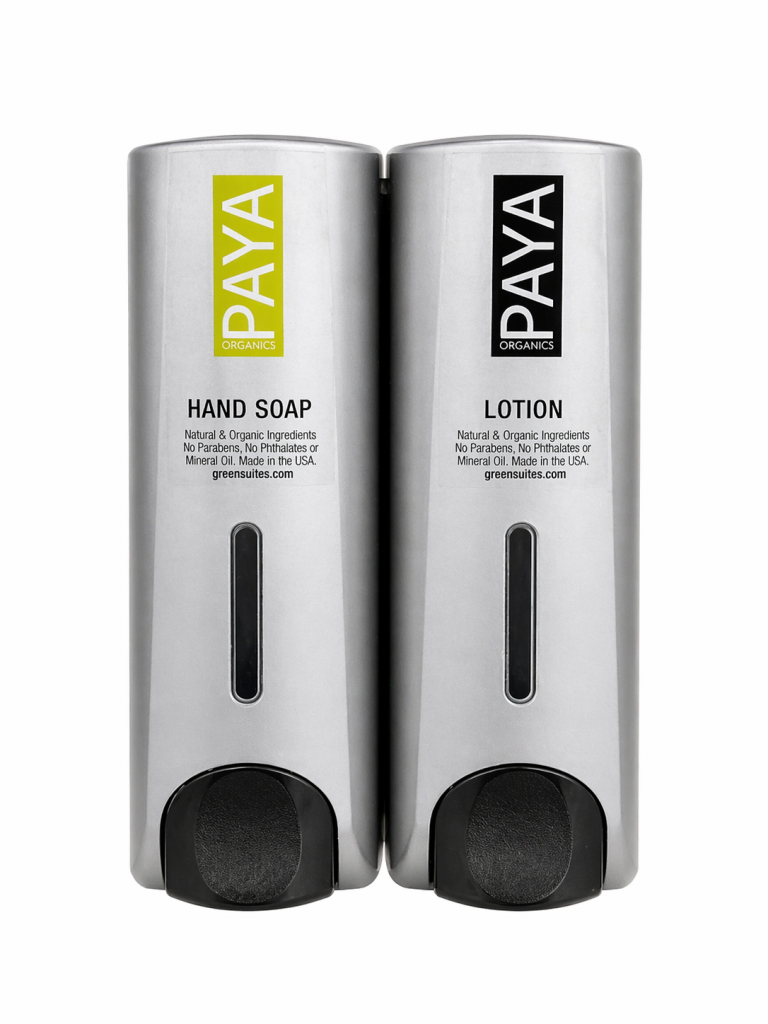 Paya Slim Silver Finish Refillable Hand Soap & Lotion Dispenser Set