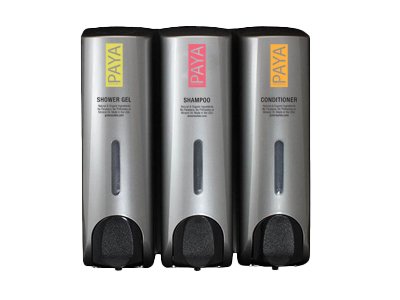 Paya Slim Silver Finish Refillable 3-Chamber Shower (Shampoo, Conditioner & Shower Gel) Dispenser Set