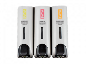 Paya Slim White Refillable 3-Chamber Shower (Shampoo, Conditioner & Shower Gel) Dispenser Set