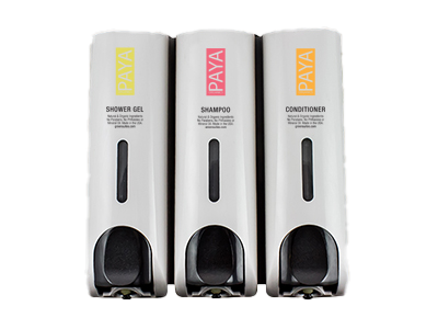 Paya Slim White Refillable 3-Chamber Shower (Shampoo, Conditioner & Shower Gel) Dispenser Set