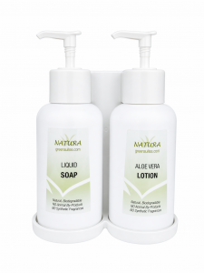 Natura Pump+ White Hand Soap & Lotion Dispenser Set