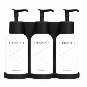 Aroya Pump+ Black 3 Chamber Shampoo, Conditioner, Shower Gel Dispenser Set