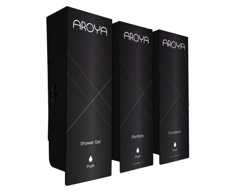 Aroya Odyssey Black Trio (Shampoo, Conditioner & Shower Gel) Refillable Dispenser Set
