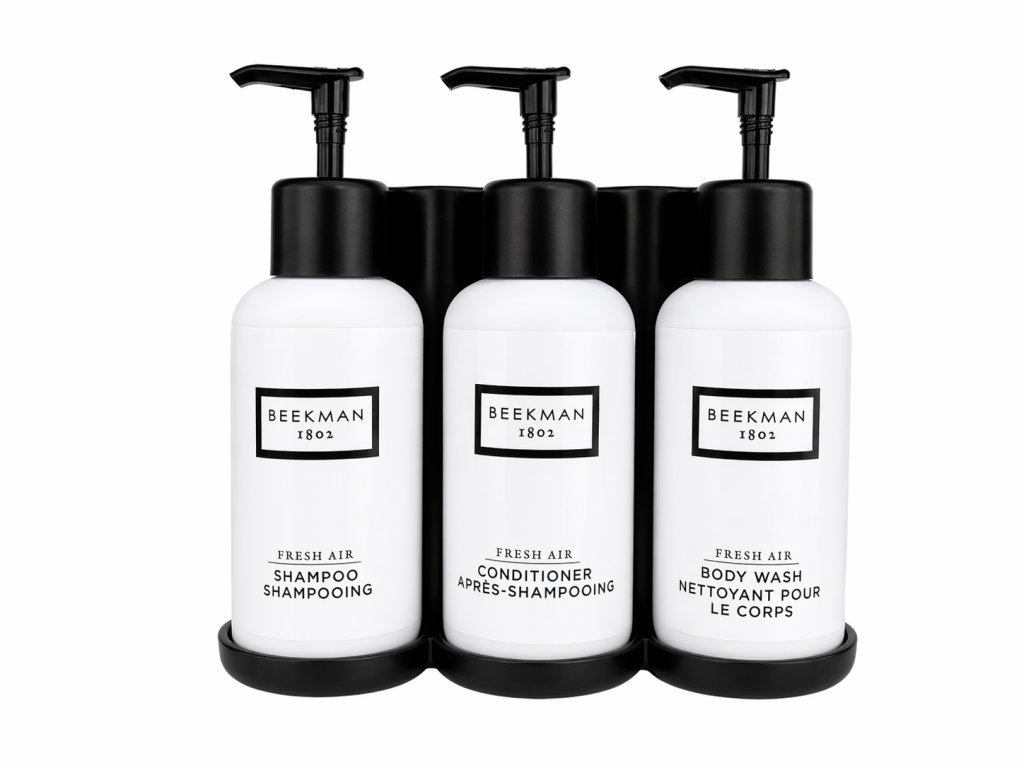 Beekman Pump+ Black 3 Chamber Shampoo, Conditioner, Shower Gel Dispenser Set