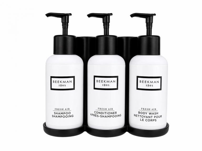 Beekman Pump+ Black 3 Chamber Shampoo, Conditioner, Shower Gel Dispenser Set