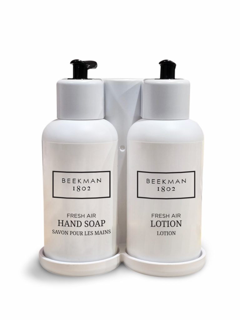 Beekman Pump+ White Hand Soap & Lotion Dispenser Set