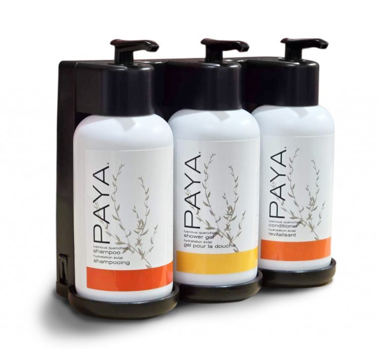 Paya Pump+ Black 3 Chamber Shampoo, Conditioner, Shower Gel Dispenser Set