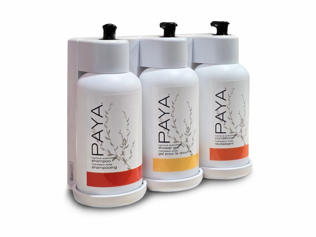 Paya Pump+ White 3 Chamber Shampoo, Conditioner, Shower Gel Dispenser Set