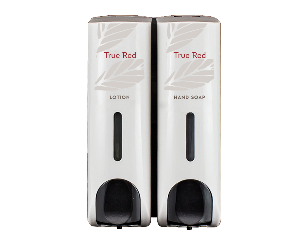 True Red Slim White Refillable Hand Soap & Lotion Dispenser Set