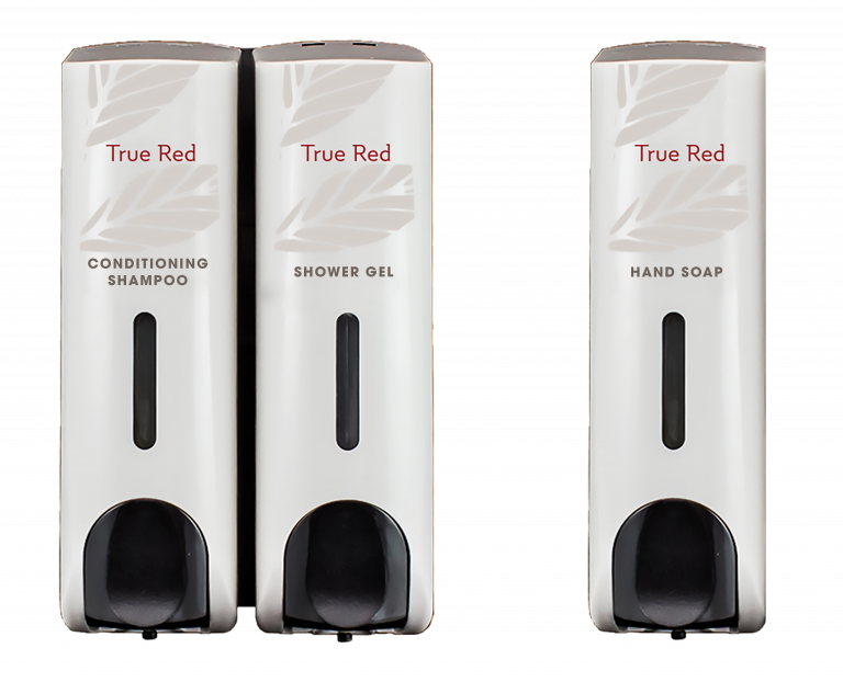 True Red Slim White Duo (Shampoo, Shower Gel) + Single (Hand Soap) Dispenser Set