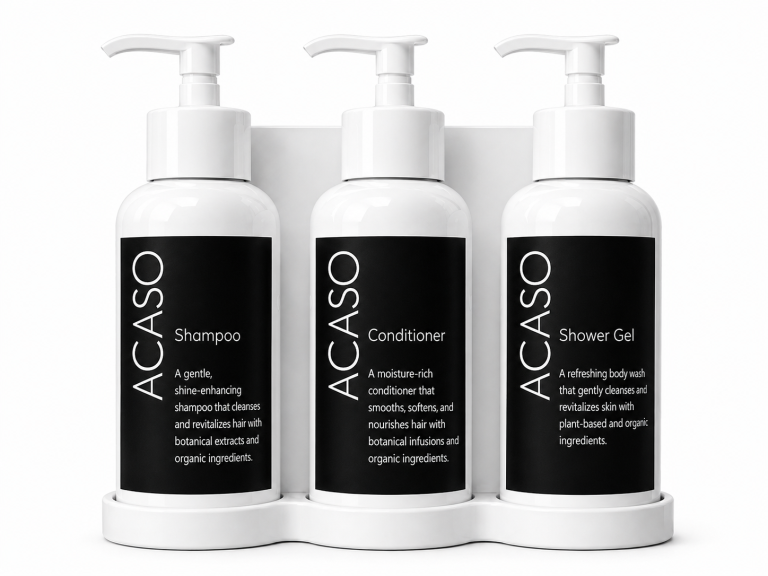 Acaso Pump+ White Trio (Shampoo, Conditioner & Shower Gel) Refillable Dispenser Set